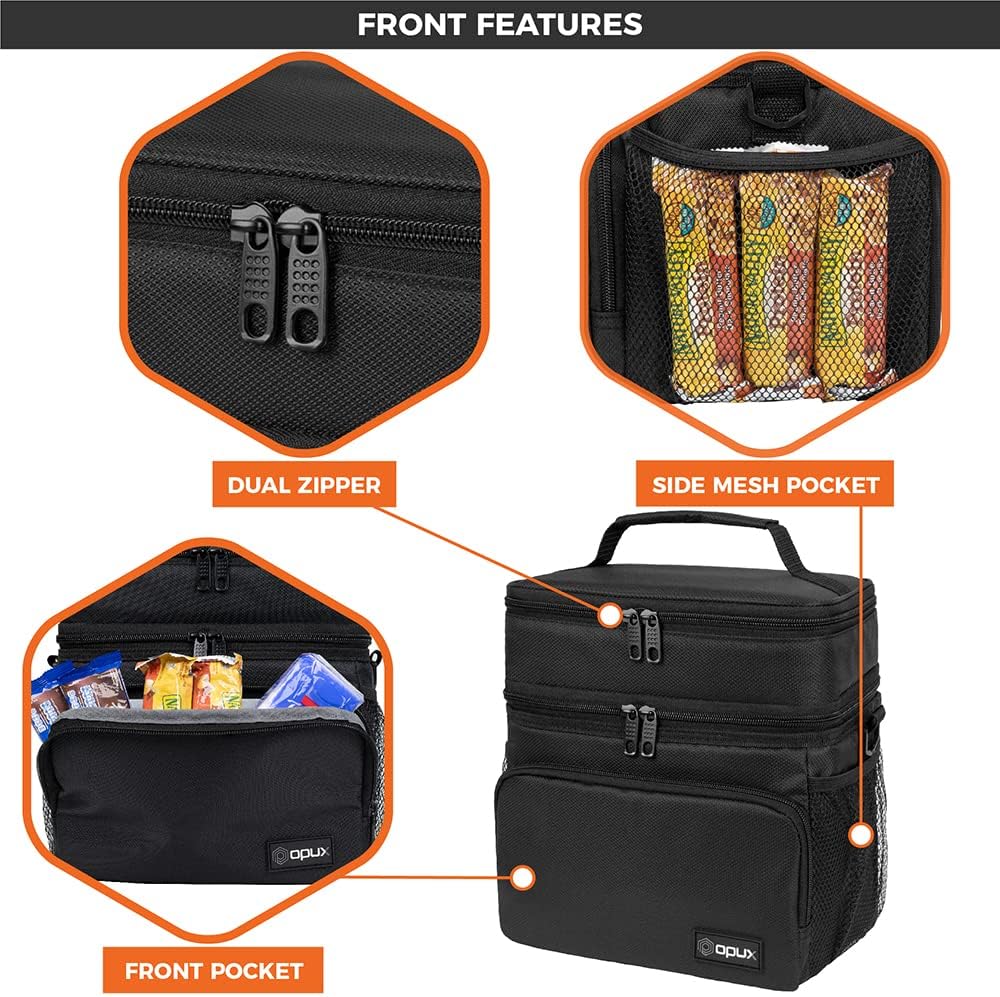 opux Insulated Lunch Bag for Men Women, Large Dual Compartment Cooler Bag, Soft Two Deck Lunch Box for Work School Picnic, Leakproof Lunch Tote with Shoulder Strap for Kid Adult (Purple, Double Deck)