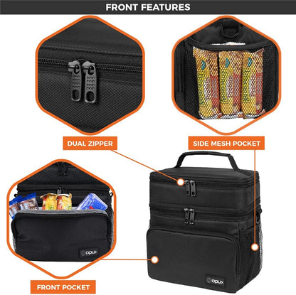 opux Insulated Lunch Bag for Men Women, Large Dual Compartment Cooler Bag, Soft Two Deck Lunch Box for Work School Picnic, Leakproof Lunch Tote with Shoulder Strap for Kid Adult (Purple, Double Deck)