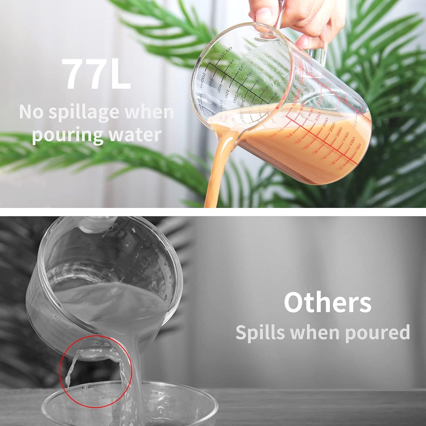 77L 3 Pack Glass Measuring Cup Set (1 1/4, 2 & 4 Cup) [Insulated handle, V-Shaped Spout], High Borosilicate Liquid Glass Measure Cup for Kitchen, Easy To Read, Dishwasher, Freezer, and Microwave Safe