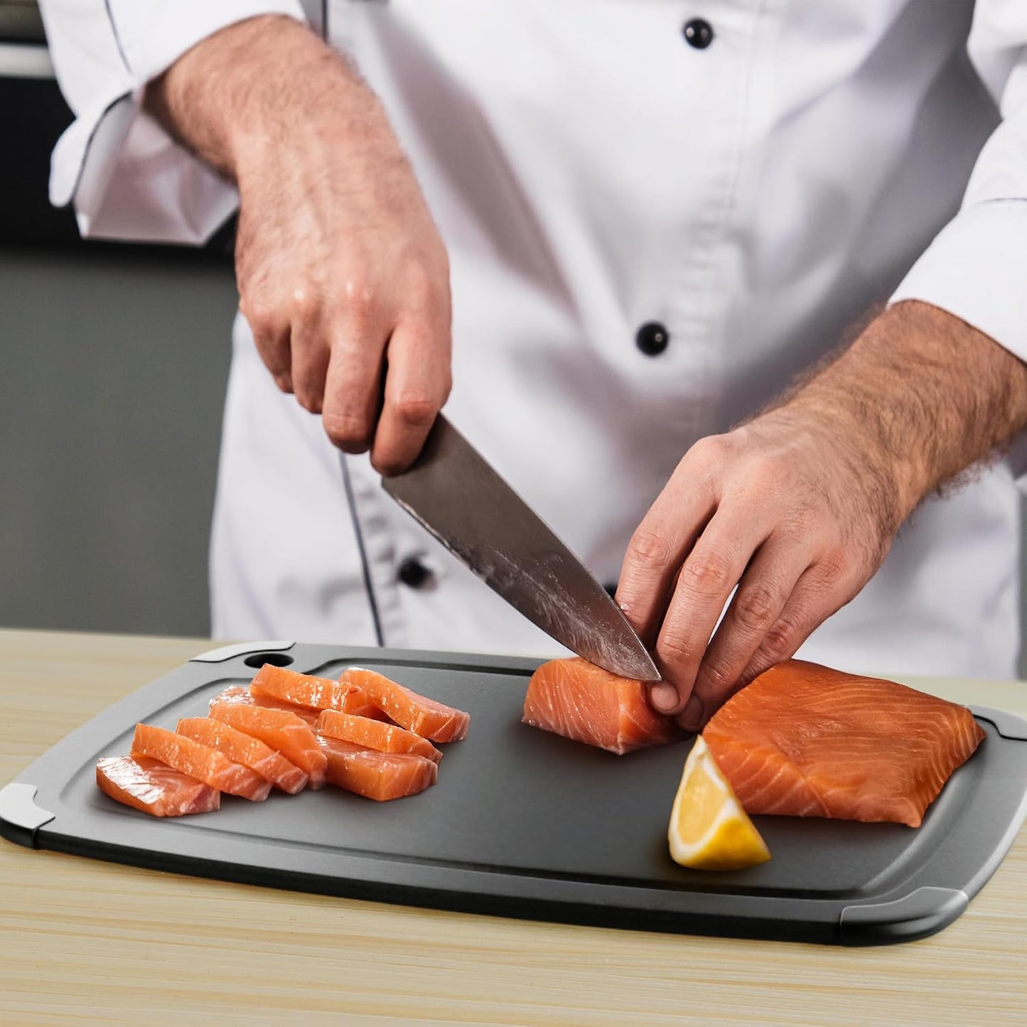 Dishwasher Safe Cutting Boards for Kitchen - Set of 2 Large Composite Wood Cutting Boards with Juice Groove, Non-Slip Feet & Lightweight Eco-Friendly Design 14.5" x 11" and 11.7" x 9.3"