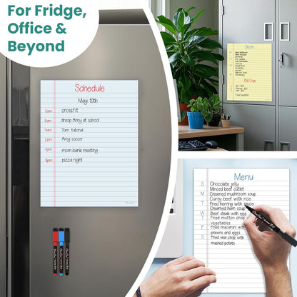 Magnetic Dry Erase Board - 8.5”x11” Dry Erase Whiteboard in 3 Colors - Reusable Blank Whiteboard for Fridge – 6 Dry Erase Markers Included