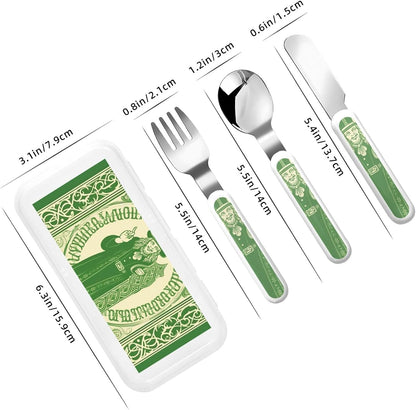 3-Piece Kids Silverware Set, Stainless Steel Reusable Children Safe Knife Spoon Fork Set With Storage Case Irish Blessing St Patrick'S Day Children Flatware Set For Kids Lunch Box
