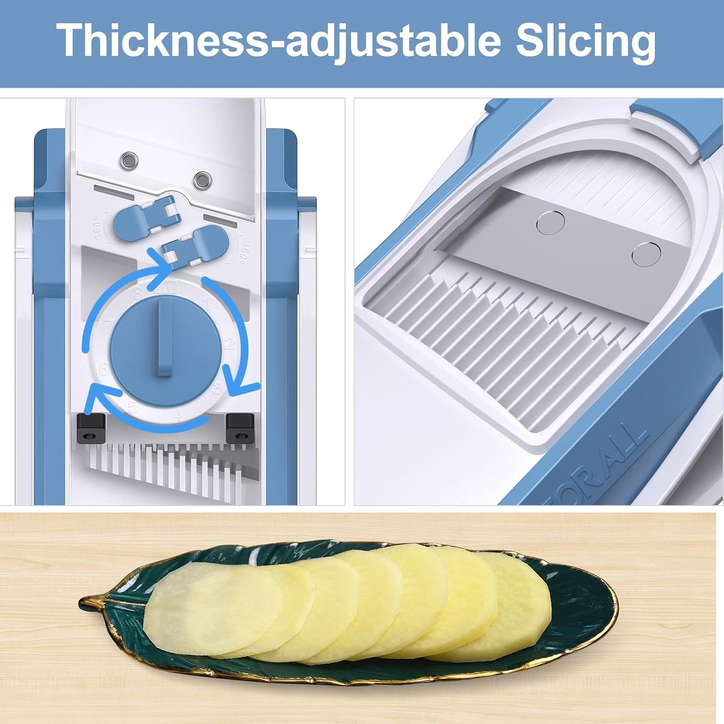 Jonscook All-in-1 Update Safe Mandoline Slicer for Kitchen, Food Chopper with Container, Thickness Adjustable Vegetable Chopper, Potato French Fry Cutter Tomato Apple Slicer Onion (BlackKnight)