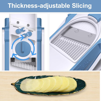 Jonscook All-in-1 Update Safe Mandoline Slicer for Kitchen, Food Chopper with Container, Thickness Adjustable Vegetable Chopper, Potato French Fry Cutter Tomato Apple Slicer Onion (BlackKnight)