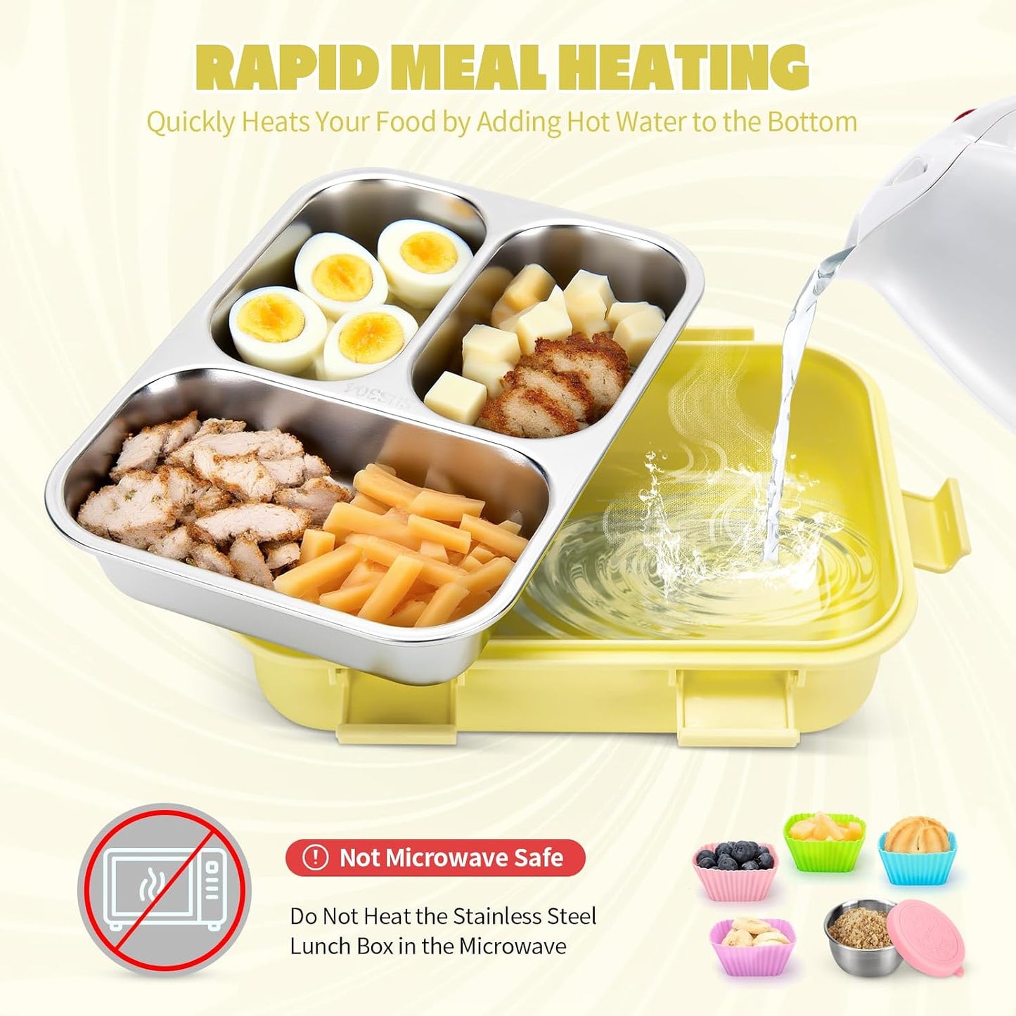Kids Stainless Steel Bento Box, 3 Compartments Leakproof Lunch Box, Portable Food Storage Containers with Silicone Lids BPA-Free for Office, Picnics, Travel, Blue