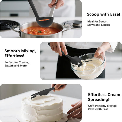 Coukre Silicone Kitchen Cooking Utensils Set, Heat Resistant, 14-Piece | Dishwasher-Safe, Food-Grade Silicone, BPA-Free, Spatulas, Spoons & Turner, Safe for Nonstick Cookware, Pure Black
