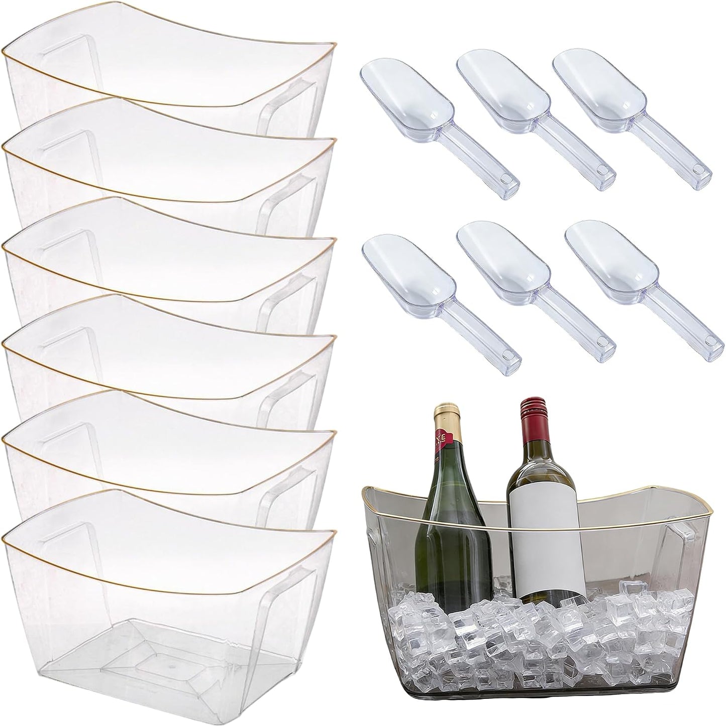 6-Piece Ice Bucket Set with Plastic Scoops,Ice Buckets for Parties, Beverage Tubs for Parties, for Parties, Bars, Outdoor Events | Chilling Containers for Wine, Champagne, Beer (Stainless Steel)