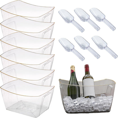 6-Piece Ice Bucket Set with Plastic Scoops,Ice Buckets for Parties, Beverage Tubs for Parties, for Parties, Bars, Outdoor Events | Chilling Containers for Wine, Champagne, Beer (Stainless Steel)