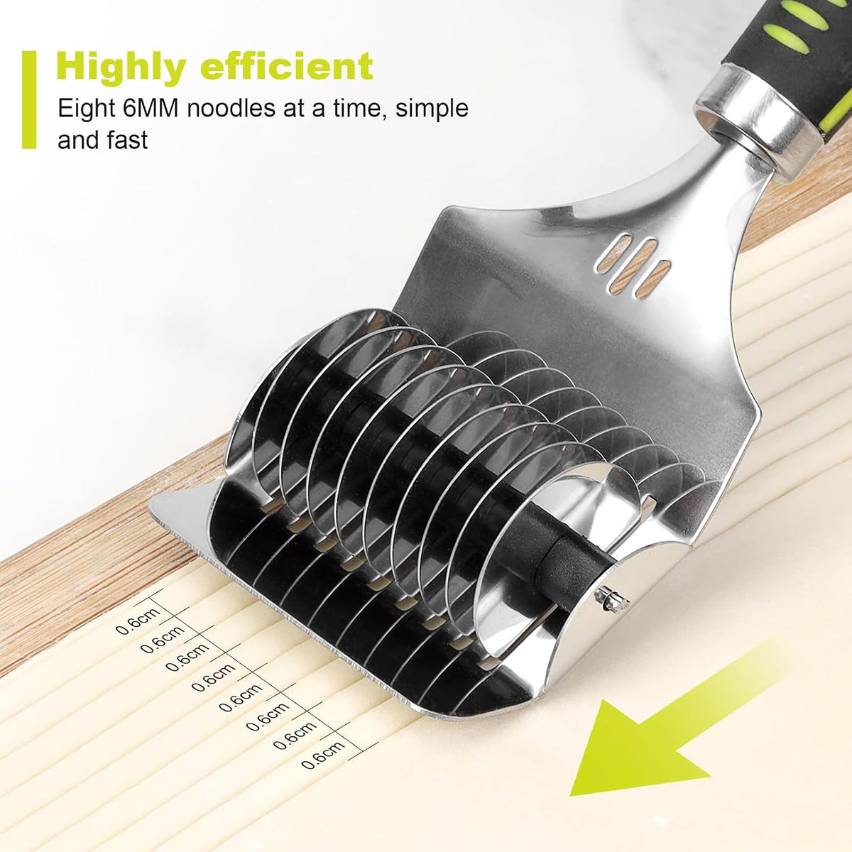 Pasta Cutter, Noodle Cutter with 9 Rolling Blades, Stainless Steel Manual Tool for 8 Even 6 mm Strips, Non-Slip Handle, for Homemade Pasta, Fettuccine and Dough