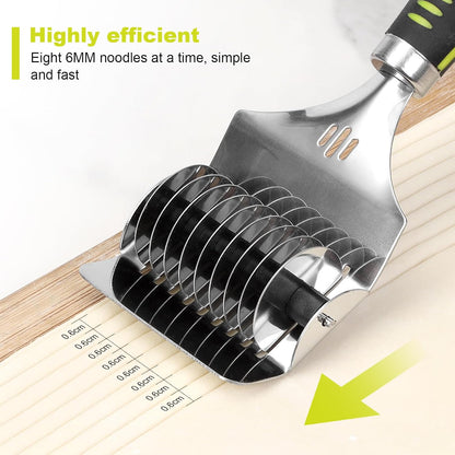 Pasta Cutter, Noodle Cutter with 9 Rolling Blades, Stainless Steel Manual Tool for 8 Even 6 mm Strips, Non-Slip Handle, for Homemade Pasta, Fettuccine and Dough