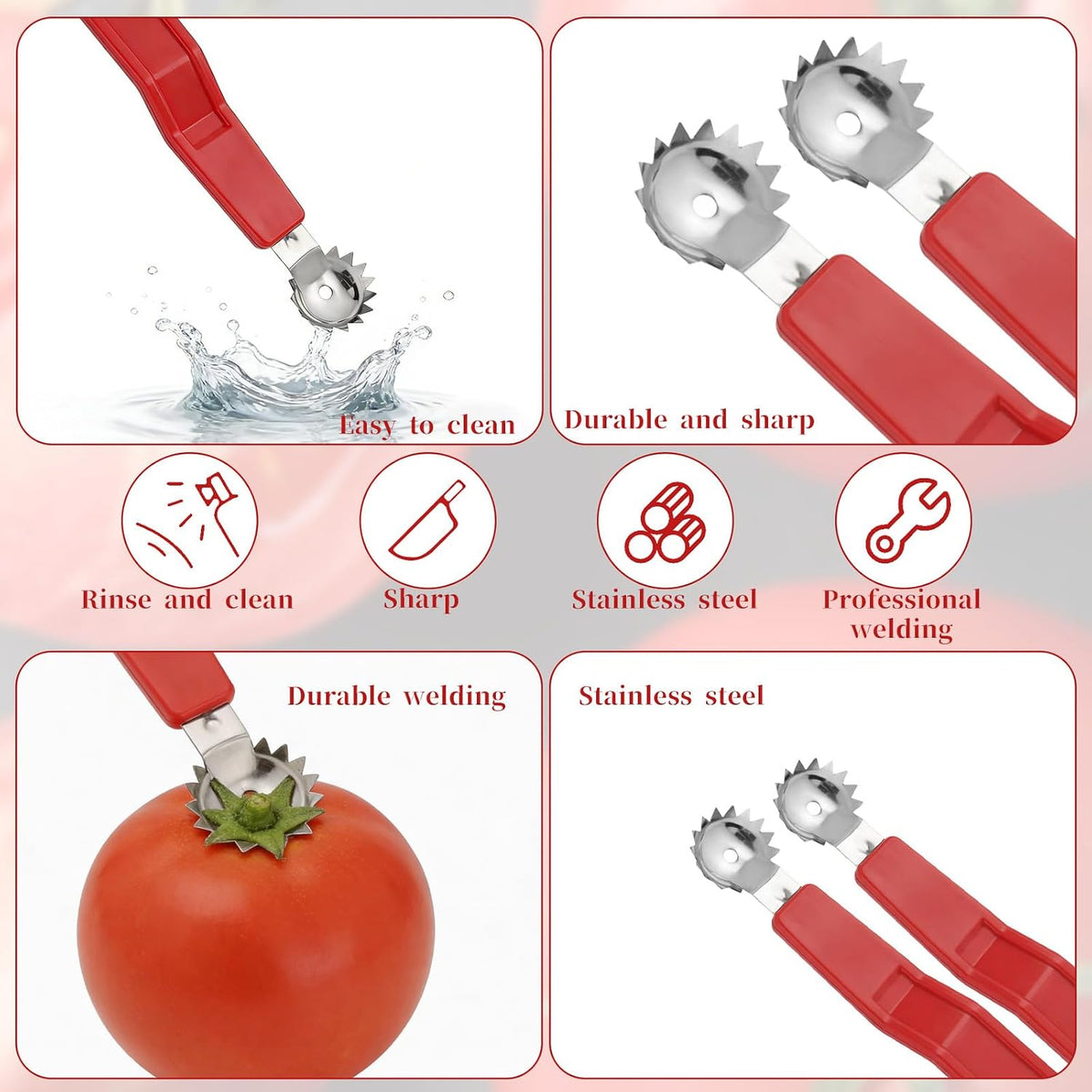 JJUNW 4Pcs Strawberry Huller, Stainless Steel Tomato Corer, Strawberry Huller Stem Remover Corer Tool Kitchen, Canning Supplies for Fruit and Vegetable