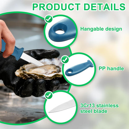 uxcell 12 Pcs Stainless Steel Oyster Shucking Knife, Oyster Shucking Shell Opener Knife Non-Slip for Shellfish Opening Seafood Restaurants Home Use, Green