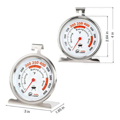 Oven Thermometer 3-Inch Large Dial, 100-600°F, Hook & Stand 2‑Pack