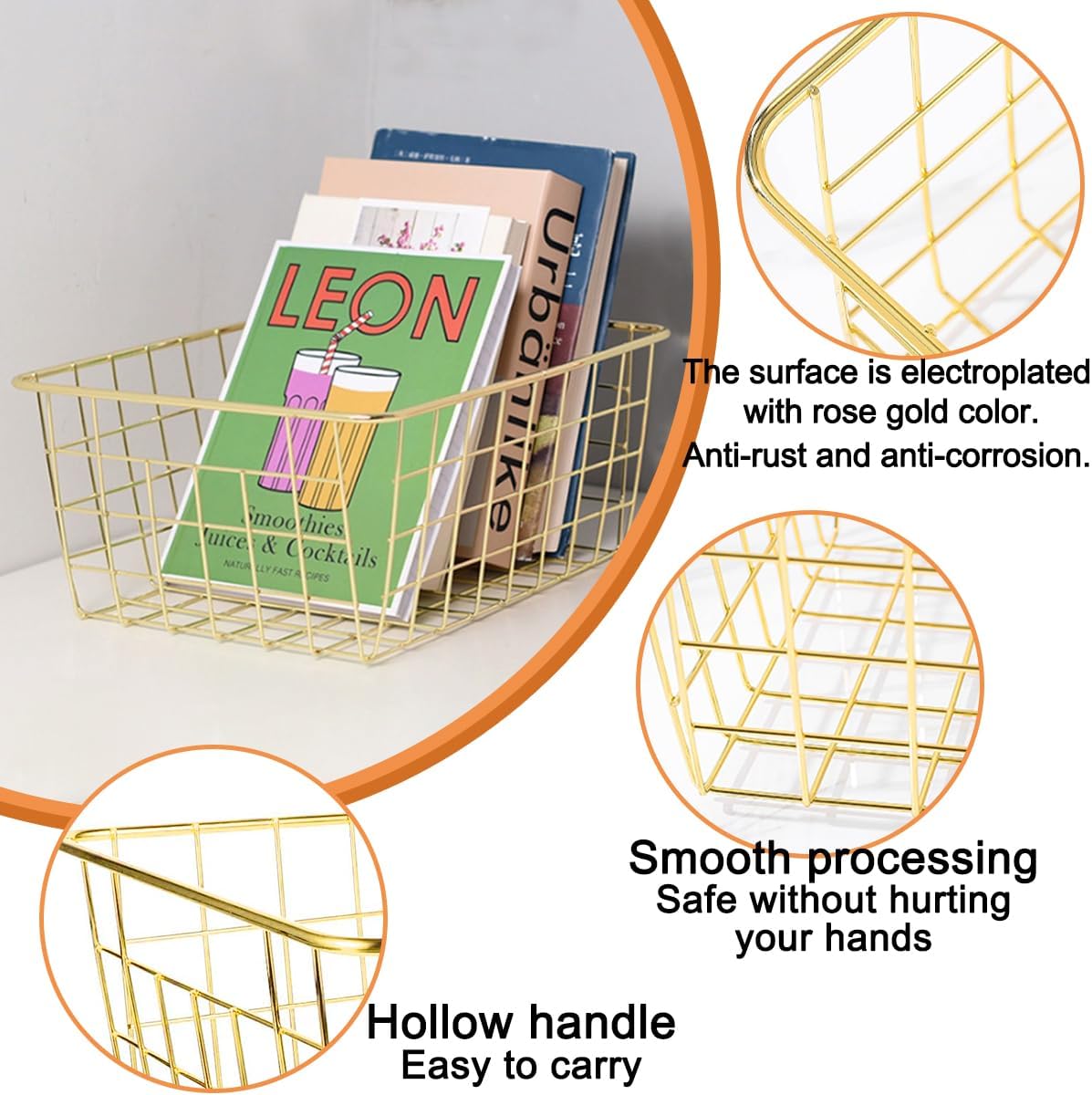 3 Pack Large Wire Baskets for Organizing 14.2'' Metal Wire Baskets with Built-in Handles, Wire Storage Basket Black Metal Freezer Organizer Wire Basket for Pantry, Cabinets, Bathroom