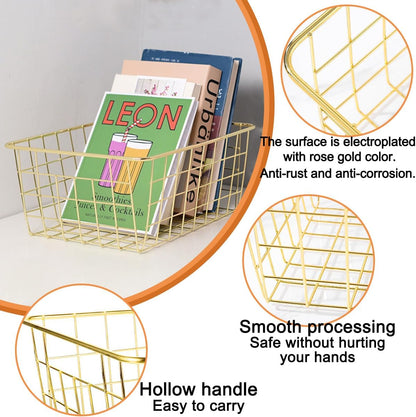 3 Pack Large Wire Baskets for Organizing 14.2'' Metal Wire Baskets with Built-in Handles, Wire Storage Basket Black Metal Freezer Organizer Wire Basket for Pantry, Cabinets, Bathroom