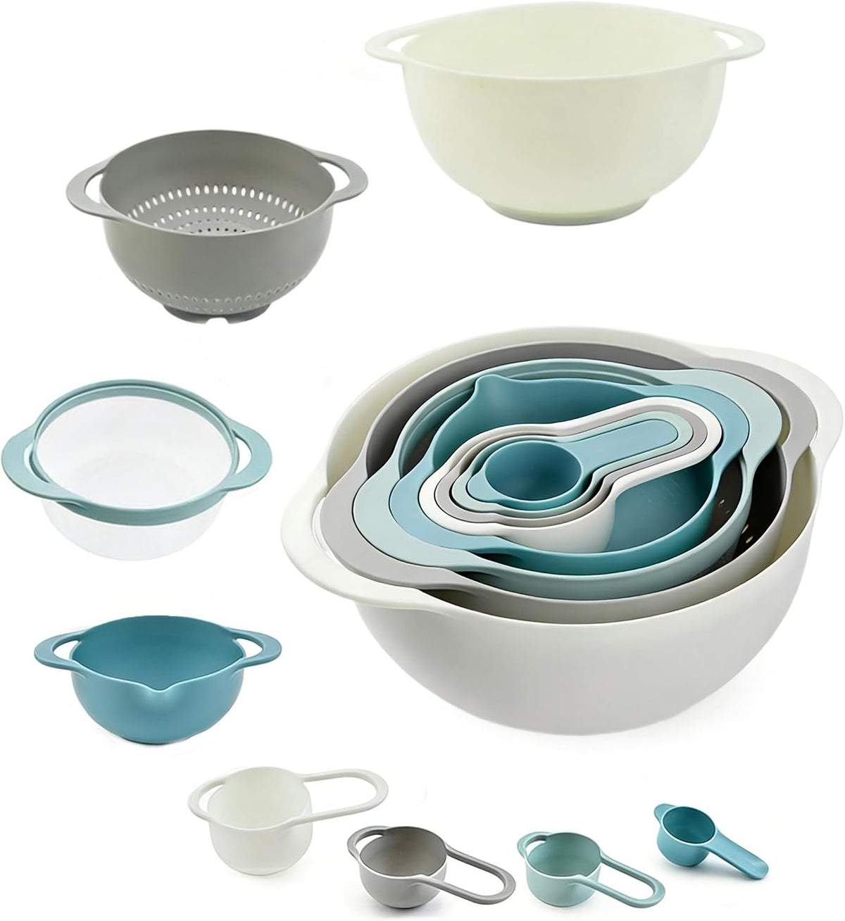 Mixing Bowls, Nesting Baking Bowls with Colander & Fine Mesh (Wheat-10PCS)