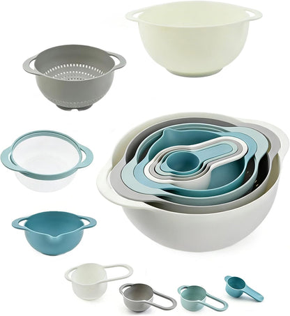 Mixing Bowls, Nesting Baking Bowls with Colander & Fine Mesh (Wheat-10PCS)