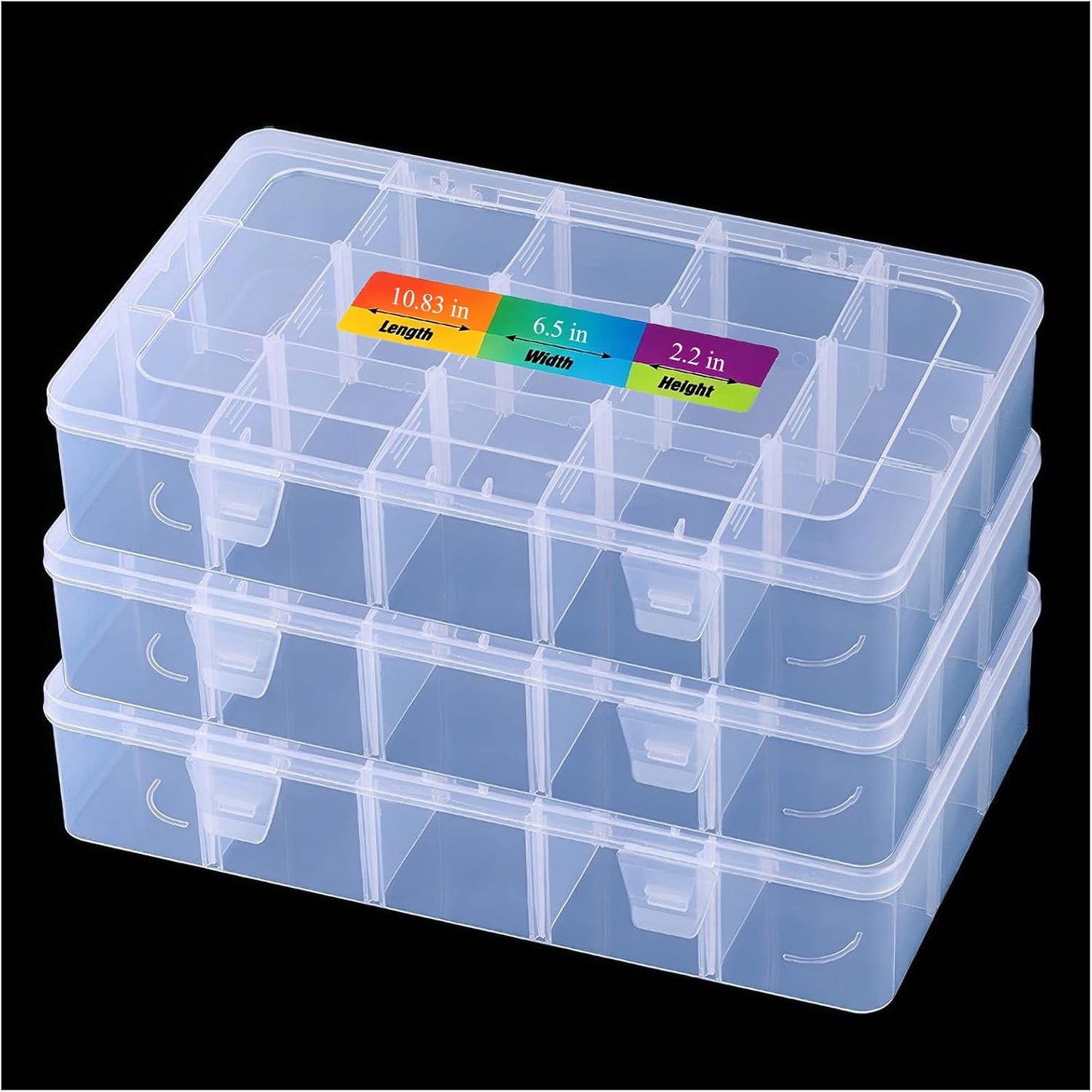 3pcs Clear Storage Small Parts Organizer Box Storage Bin With Dividers Multi Compartment for Beads Art DIY Tackle Box Organizer (10 - compartment in length)