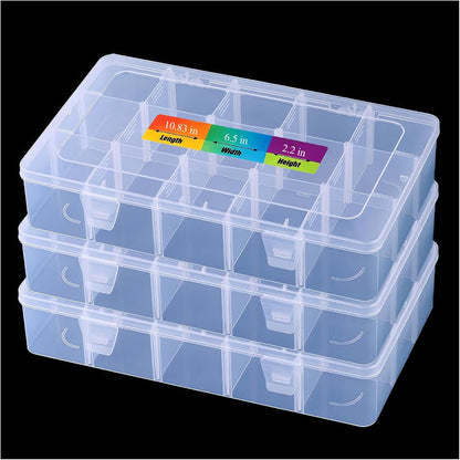 3pcs Clear Storage Small Parts Organizer Box Storage Bin With Dividers Multi Compartment for Beads Art DIY Tackle Box Organizer (10 - compartment in length)