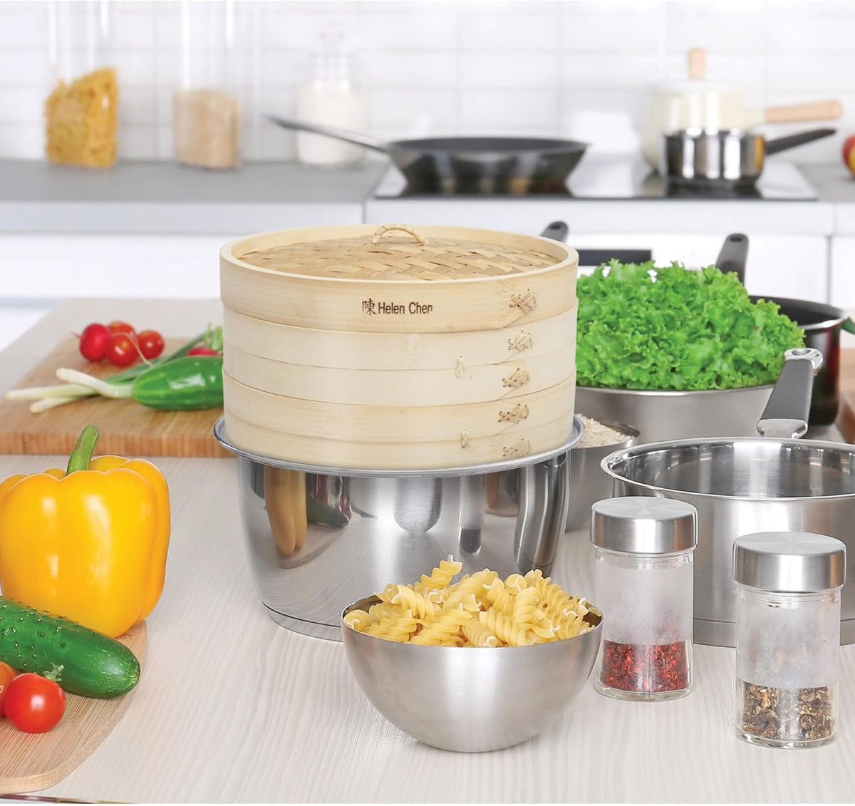 Helen's Asian Kitchen 10-Inch Bamboo Food Steamer and Steaming Ring