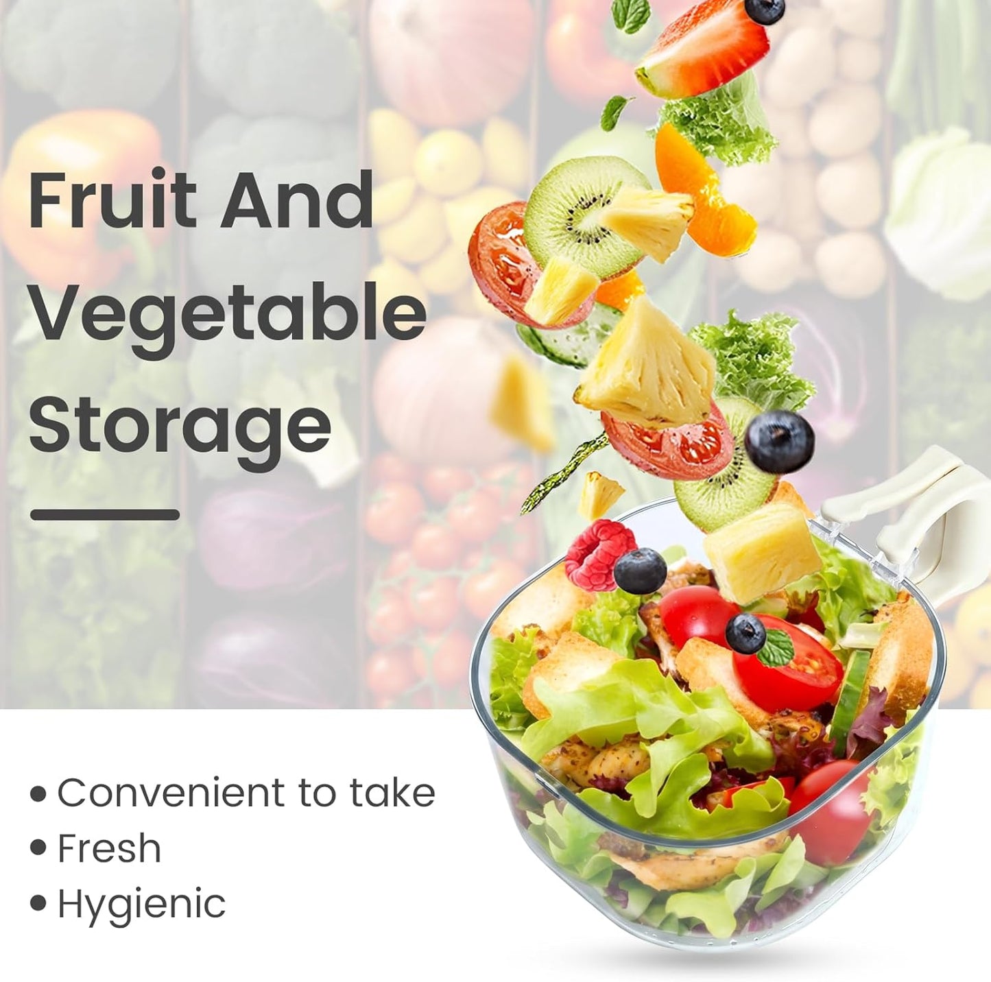 Colander Strainer Fridge Organizer Storage Container with Switchable Lid, Fruit Veggie Wash Basket and Draining Bowl, Single Vegetable Keeper Bin for Refrigerator