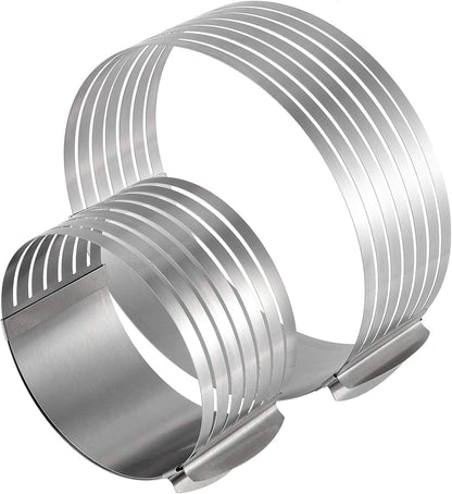 2 Pack Cake Slicer, Stainless Steel Cake Cutter Leveler 7-Layer 6-8 inch and 9-12 inch Adjustable Cake Ring Molds for Baking, Cutting and Slicing Cakes - Silver