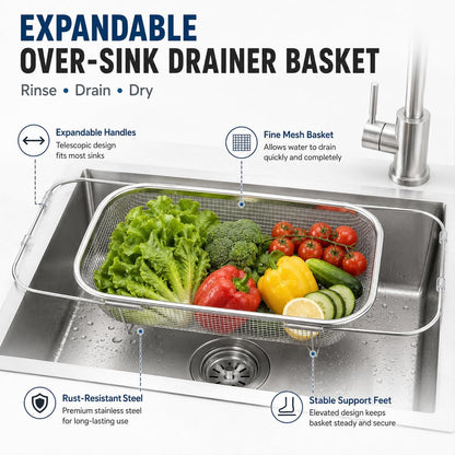 Stainless Steel Telescopic Drainer Basket, Expandable Sink Colander，S