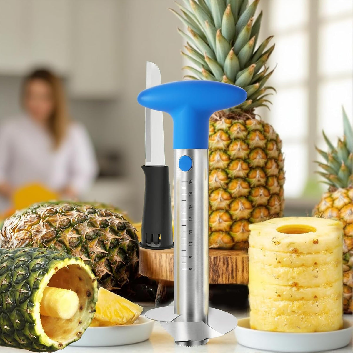 YYP Pineapple Corer and Slicer with Measurement Marks – Stainless Steel Pineapple Cutter for Perfect Pineapple Rings & Effortless Cutting (Black)