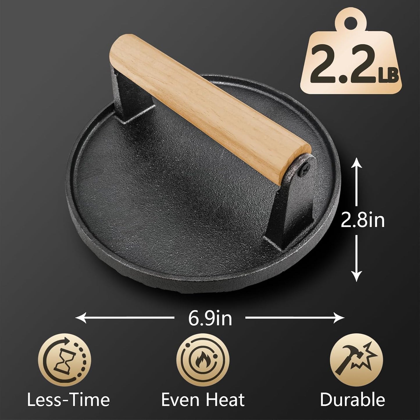 Burger Press Patty Maker Stainless Steel Hamburger Patty Press Mold Wood Handle Non-Stick with 100 Patty Papers,BBQs, and Cooking – Perfect for Flattening Patties and Searing Juicy Burgers