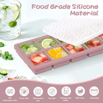 3-Pack Silicone Freezer Trays with Lid,2 Large 2-Cup(500ml)&4 Medium 1-Cup(250ml)&6 Small 1/2-Cup(125ml) Soup Freezer Container Molds,Ice Cube Tray For Meal Prep&Freezing Soup,Stews,Sauces