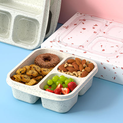 Snack Boxes (3 Pack) - Stackable Bento Boxes with 3 Compartments, Meal Prep Containers Reusable, Lightweight Lunch Containers for Kids and Adults, BPA Free (Blue)