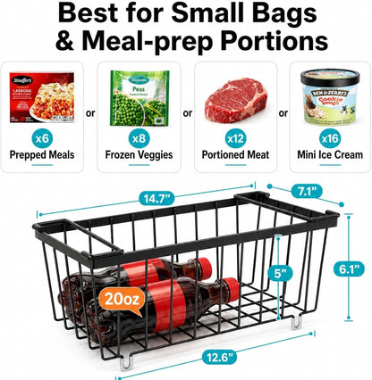 iSPECLE Deep Freezer Organizer Bins, 5 Pack Chest Freezer Baskets for 7 Cu.Ft, Stackable Wire Chest Freezer Organizer Bins for Small Food, Strong Metal with Handles for Meat and Veggies, Black