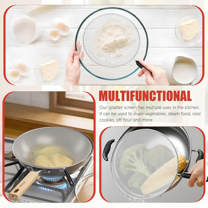 3 Pcs Grease Splatter Screen For Frying Pan Cooking, Cooking Frying Pan Oil Splash Screen Cover Anti Splatter Shield Guard, Fine Mesh Splatter Screen, Grease Splatter Guard for Frying Pan