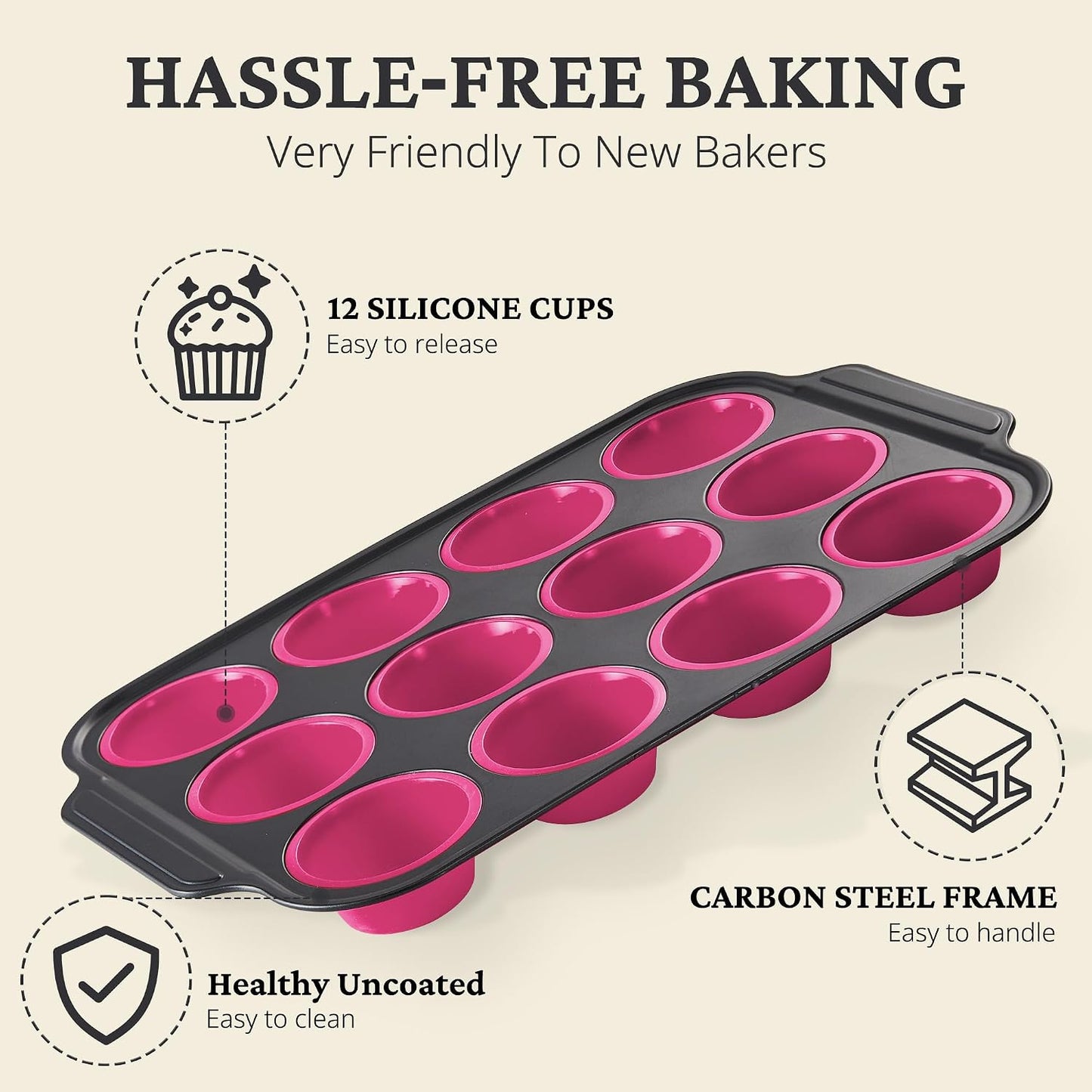 BRONYPRO Silicone Muffin Pans for Baking with Metal Frame, Egg Bite Molds, Cupcake Pans 12 Regular Size, Muffin Tins Easy to Pop Nonstick Non Toxic Bakeware for Oven,Blue