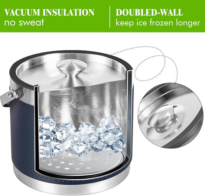 3.2L Double Wall Stainless Steel Ice Bucket with Lid,Scoop, Updated Insulated Ice Bucket for Cocktail Bar and Parties