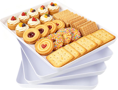 YOUBET 6 PCS Plastic Serving Trays - White Trays for Serving Food - Super Strong Disposable Platters, Heavy Duty Plastic Trays for BBQ, Picnic, Party, Wedding