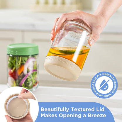 DRKIO 16 Oz Overnight Oats Containers with Lids - 6 Pack Glass Storage Jars with Airtight Lids Wide Mouth Mason Food Jars Great for Meal Prep Salad Chia Pudding Snacks Yogurt Sugar Spice Cereal