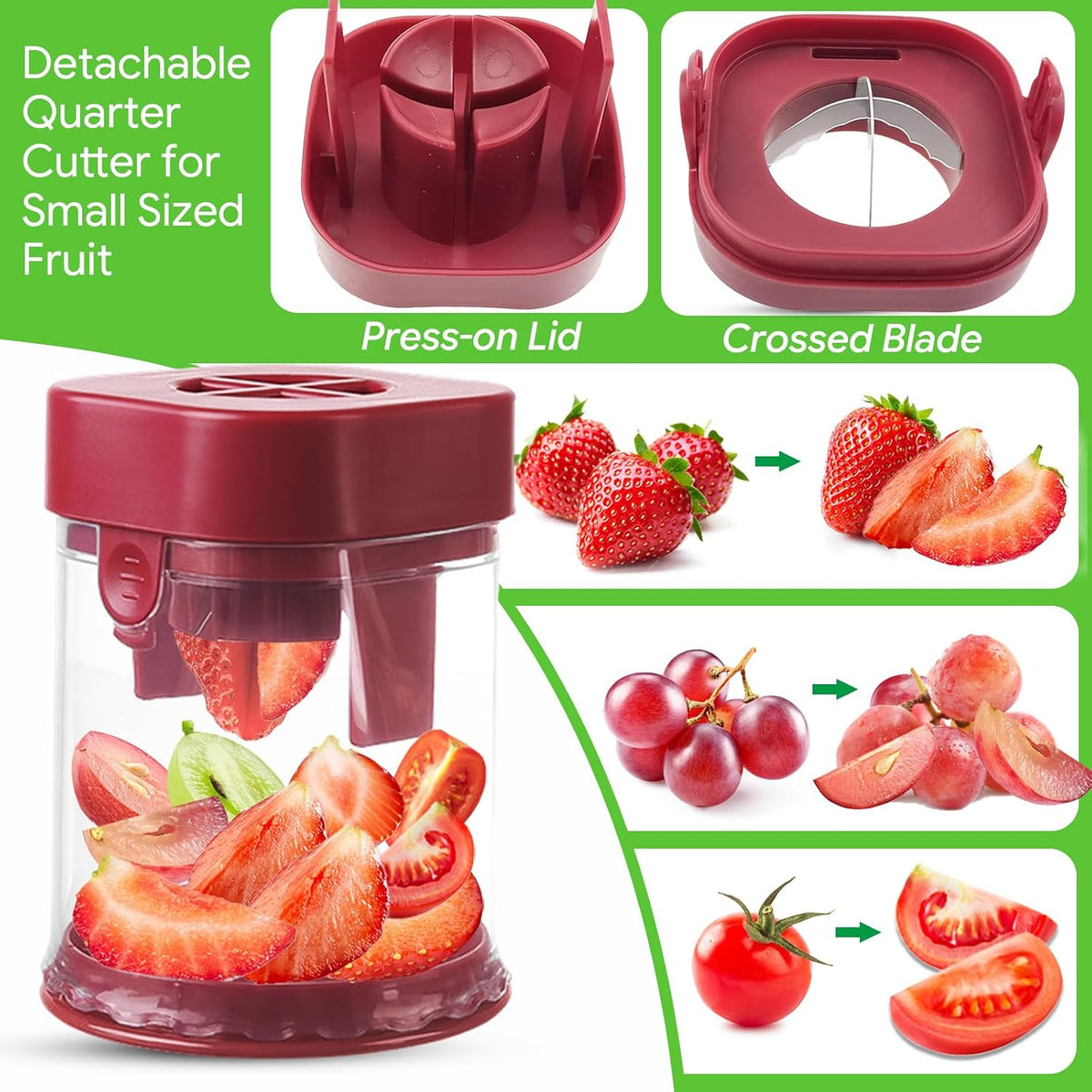 Small Fruit Cutter for Grape, Strawberry, Cherry Tomato (Red)