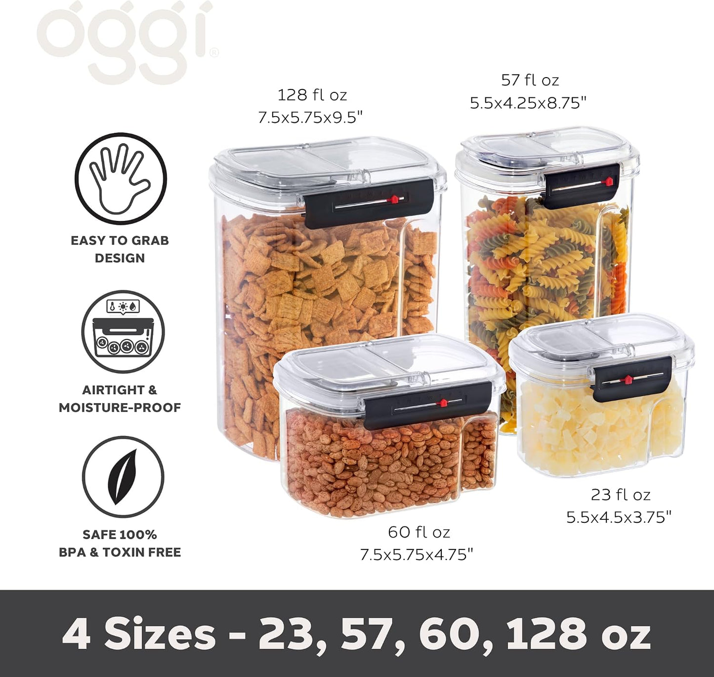 Oggi Easi Grip 23oz Moisture Proof Storage Container, Ultra Clear BPA-Free Sealable Canister, Flip Open Pouring Lid, Date Reminder Slider on Clip, Ideal Kitchen and Pantry Storage (23oz / 0.68lt)