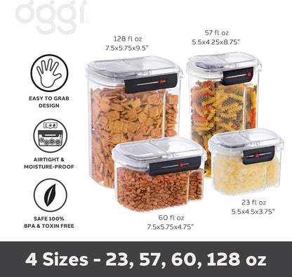 Oggi Easi Grip 23oz Moisture Proof Storage Container, Ultra Clear BPA-Free Sealable Canister, Flip Open Pouring Lid, Date Reminder Slider on Clip, Ideal Kitchen and Pantry Storage (23oz / 0.68lt)