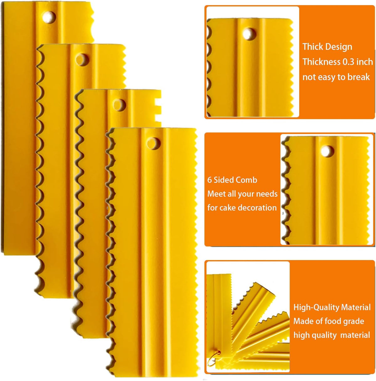 Cake Scrapers Set Decorating Comb and Icing Smoother, Plastic Sawtooth Scraper Polisher Butter Mousse Cream Cake Edge DIY Tool -8 Design Textures (White)