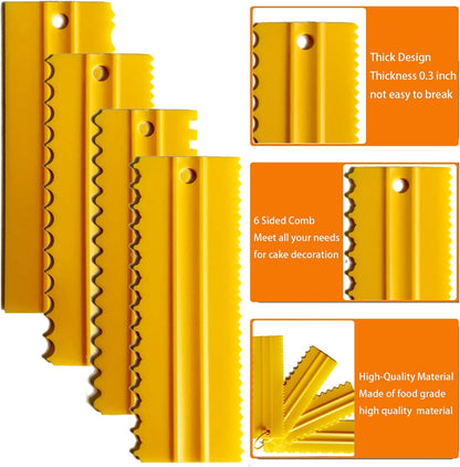 Cake Scrapers Set Decorating Comb and Icing Smoother, Plastic Sawtooth Scraper Polisher Butter Mousse Cream Cake Edge DIY Tool -8 Design Textures (White)