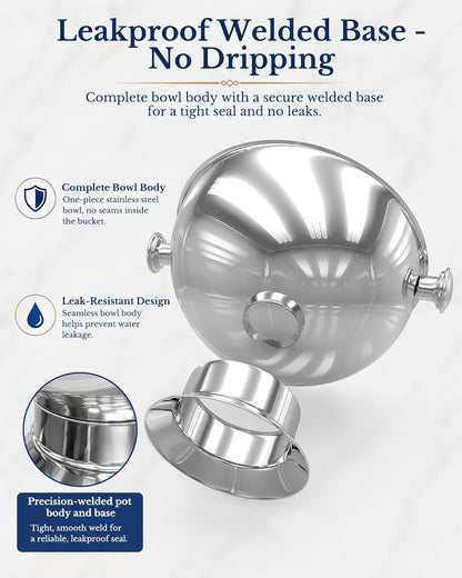 Extra Large Stainless Steel Ice Bucket for Parties, Heavy Duty Beverage Tub with Handles, Leakproof Welded Base, Polished Finish Beer & Wine Cooler, Includes Ice Scoop & Bottle Opener