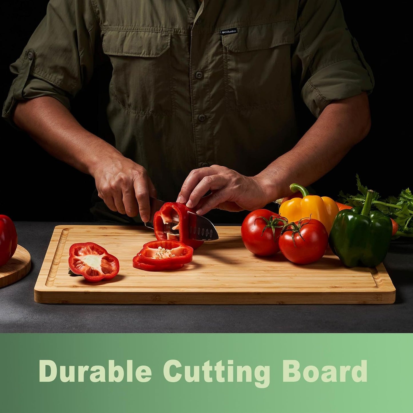 Bamboo Cutting Board for Kitchen, 18" Large Wood Charcuterie Cheese Board, Wooden Chopping Block with Side Handles and Juice Grooves