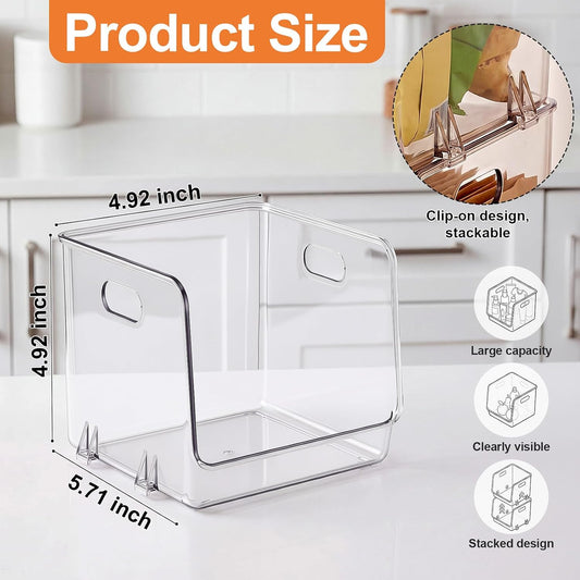 4 Pcs Clear Plastic Storage Bins Stackable Pantry Storage Organizer Kitchen Cabinet Organizers Ideal Containers for Coffee Pod Tea Sugar Bag Fridge Caddy Office