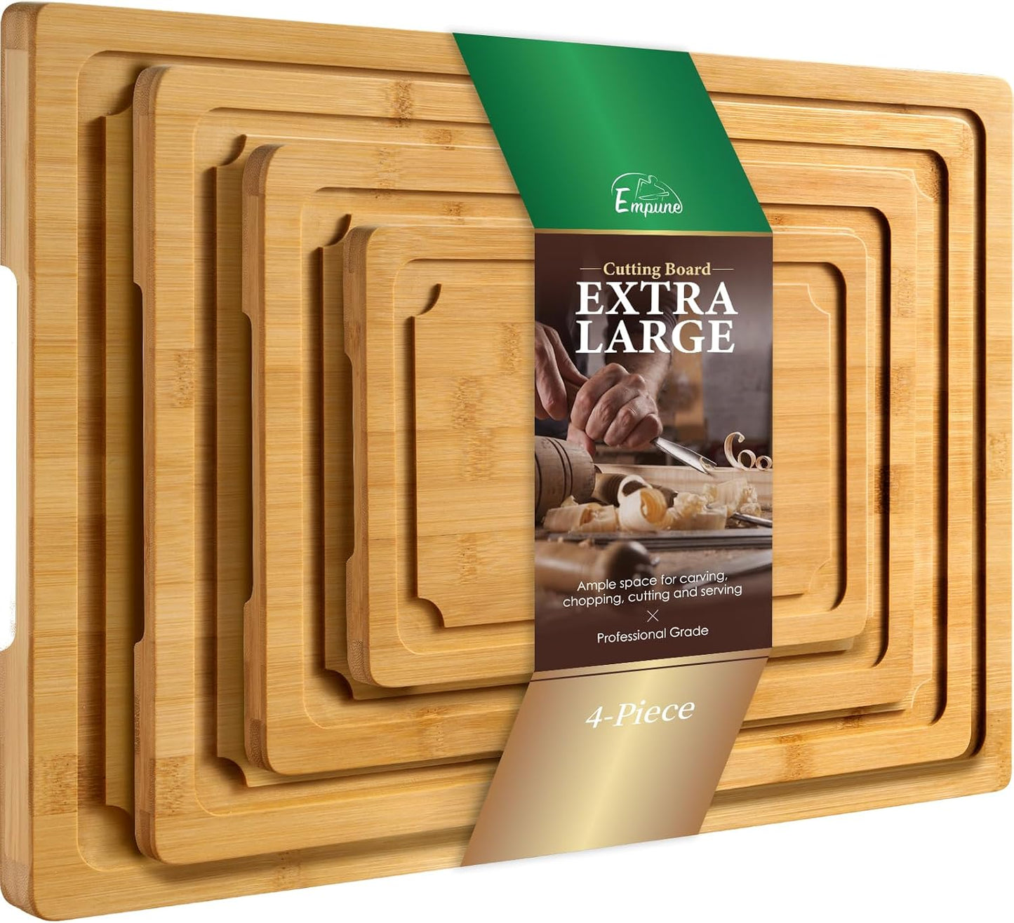 Extra Large Cutting Board, 17.6" Bamboo Cutting Boards for Kitchen with Juice Groove and Handles Kitchen Chopping Board for Meat Cheese board Heavy Duty Serving Tray, XL, Empune