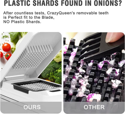 Food Chopper with Container, Veggie Chopper and Vegetable Chopper with 7 Stainless Steel Blades, Onion Chopper Dicer Cutter for Potato, Carrot, Garlic, Cubumber, Salad Meal Prep