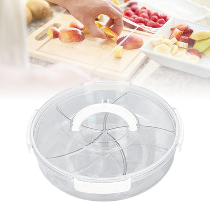 5 Grid Round Rotating Snack Box, Divided Food Storage Container With Lid & Handle, Multi - compartment Serving Tray for Fruit Nut Candy Snack Party Household Use (White)
