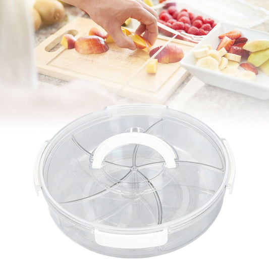 5 Grid Round Rotating Snack Box, Divided Food Storage Container With Lid & Handle, Multi - compartment Serving Tray for Fruit Nut Candy Snack Party Household Use (White)
