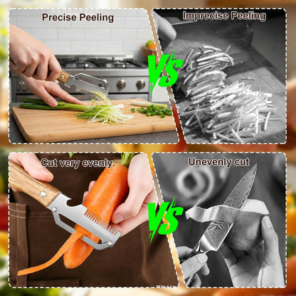 Multifunctional Vegetable Peeler 3 in 1 for Made of Stainless Steel Kitchen Tool Wooden Smooth Handle and Bottle Opener Potato Cucumber Orange Pumpkin Fruit (1PC)
